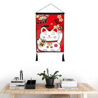 Tranh vải Mèo Thần Tài may mắn treo tường trang trí phong cách Nhật Bản ANDHERE