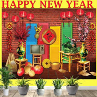 Tranh Vải Trang Trí Tết Size Lớn 3m, Thảm Trang Trí Decor Tiểu Cảnh Tết, Phông Trang Trí TRANH VẢI LỤA