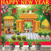 Tranh Vải Trang Trí Tết Size Lớn 3m, Thảm Trang Trí Decor Tiểu Cảnh Tết, Phông Trang Trí TRANH VẢI LỤA