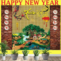 Tranh Vải Trang Trí Tết, Thảm Vải Trang Trí Decor Tết, Phông Trang Trí Tiểu Cảnh Tết, TRANH VẢI LỤA