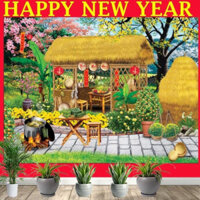 Tranh Vải Trang Trí Tết, Thảm Vải Trang Trí Decor Tết, Phông Trang Trí Tiểu Cảnh Tết, TRANH VẢI LỤA