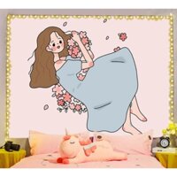 Tranh vải treo tường/ Thảm trang trí phòng ngủ hình Cô Gái dễ thương 1m3x1m5 kèm móc treo cao cap