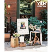 Tranh Vẽ Chibi Việt Nam - Đám Cưới - Tranh Ký Tên Ngày Cưới Trang Trí - Bảng Welcome Ngày Cưới - In Lụa Ép Gỗ