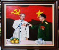 Tranh vẽ sơn dầu- Bác Hồ & Đại Tướng Võ Nguyên Giáp S258