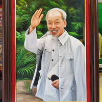 TRANH VẼ SƠN DẦU - BÁC HỒ VẪY TAY CHÀO  - BÁC CHÀO 80110CM