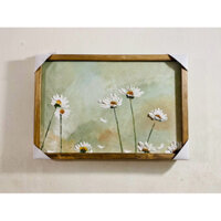 Tranh vẽ tay hoa cúc đắp nổi nghệ thuật-Tranh khung gỗ tự nhiên mộc mạc