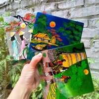 Tranh vẽ tay sơn mài hình ảnh cô gái áo dài,đồng quê hồ gươm hà nội - quà tặng lưu niệm việt nam