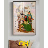 Tranh vị tướng Quan Công nổi tiếng lịch sử, chất liệu in gỗ tráng gương cao cấp