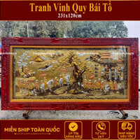 Tranh Vinh Quy Bái Tổ Bằng Đồng Mạ Vàng Khung Gỗ Sồi 170x90cm Cao Cấp Làng Nghề Đúc Đồng Đại Bái Miễn Ship Toàn Quốc