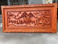 Tranh vinh quy bái tổ gỗ hương đỏ 107x217x6cm