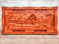 Tranh vinh quy bái tổ gỗ hương đỏ liền khối 155x79x4cm