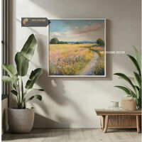 Tranh Vuông Treo Tường Phong Cảnh Cánh Đồng Hoa Châu Âu Vintage Nghệ Thuật Trang Trí Phòng Khách Ngủ Decor MELYHOME