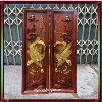 Tranh Ý Nghĩa Song Ngư Rát Vàng Câu Đối Gỗ Hương Cao 120cm