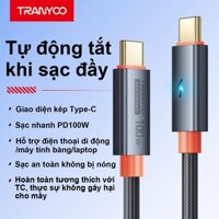 TRANYOO Cáp sạc nhanh CC-5 PD100W Giao Diện Kép Type- cho điện thoại và laptop tự ngắt điện khi đầy