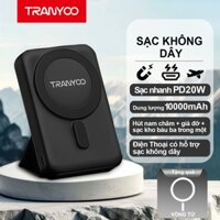 TRANYOO Sạc Dự Phòng Không Dây Từ Tính 10000mAh Sạc Nhanh F24 Hấp Thụ Từ Tính Tích Hợp Chân Đế Da Pu