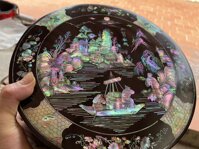 Tráp tròn gỗ gụ đựng bánh kẹo ,trầu cau khảm ốc đỏ singgapore