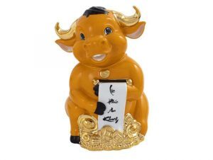 Trâu Hạnh Phúc 16cm – Trang trí vàng 24k