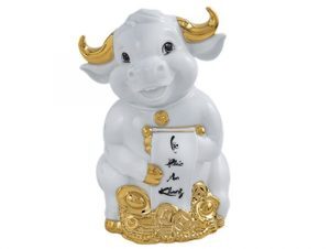 Trâu Hạnh Phúc 16cm – Trang trí vàng 24k