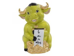 Trâu Hạnh Phúc 16cm – Trang trí vàng 24k
