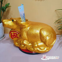 Trâu Vàng Tài Lộc tiết kiệm đựng tiền kích thước to dài 30cm và trâu đứng cao 25cm phong thủy, decor trang trí, quà tặng