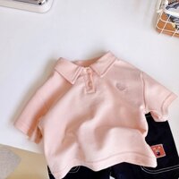 Trẻ Em Áo polo Màu Hồng Cho Bé Mùa Hè Quần Áo Bé Trai Ve Áo Thêu Áo Thun Tay Ngắn Thời Trang Nửa Tay