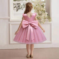 Trẻ Em Bé Gái Sinh Nhật Váy Dạ Hội Tuyn 3-8 Tuổi Nơ Lớn Đầm Dự Tiệc Công Chúa Đính Hạt Tay Bay Đầm Mùa Hè