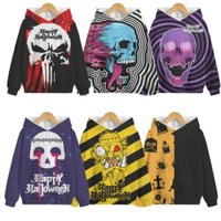 Trẻ Em Bé Trai Áo Halloween Đầu Lâu Áo Khoác Áo Khoác Dài Tay Ngoài Trời Trang Phục 5-14 Tuổi
