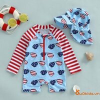 Trẻ Em Bé Trai Đồ Bơi Kính Mát Mùa Hè In Hình Dây Kéo Rash Guard Đồ Bơi Và Mũ Đi Biển Bộ Đồ Tắm