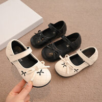 Trẻ Em Biểu Diễn Giày Khiêu Vũ Màu Đen Soil Giày Da Bé Gái Có Nơ Ngọt Ngào 2025 Thời Trang Mới Trẻ Em Giày Đế Bằng Ngón Chân Tròn