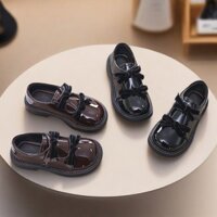 Trẻ Em Biểu Diễn Giày Khiêu Vũ Màu Đen Bóng Bé Gái Giày Công Chúa Có Nơ Đôi 2025 Thời Trang Mới Trẻ Em Giày Da Chống Trơn Trượt