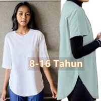 Trẻ Em Co Giãn Trơn Áo Thun Tay Ngắn Quá Khổ Áo Baju Sukan Lengan Panjang Cắt Longgar Bé Gái Thể Thao Đi Bộ Đường Dài Tập Yoga Thể Dục Bóng Lưới Stetch Áo Sơ Mi Tay Ngắn Rời Cắt Cep