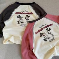 Trẻ Em Cotton Dài Tay Raglan Áo Thun Bé Trai Bé Gái Hoạt Hình Bé Xuân Thu Top Đế Áo Sơ Mi