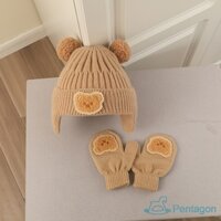 Trẻ em đan beanie mũ và găng tay đàn hồi ấm áp mùa xuân thu và mùa đông găng tay mô hình gấu cho bé gái bé trai mũ trượt tuyết