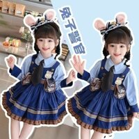 Trẻ em Lolita Thỏ Cảnh sát Judy váy liền siêu dễ thương kiểu Tây trang phục hai chiếc giả xuân thu cho bé gái