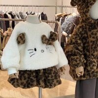 Trẻ Em Mùa Đông Phù Hợp Với 2024 Dễ Thương Mèo Kitty Bé Gái Sang Trọng Áo Thời Trang Áo Khoác In Hình Da Báo Cho Bé❤1.2❤
