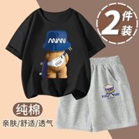 Trẻ Em Mùa Hè Cotton Nguyên Chất Quần Short Tay Ngắn Phù Hợp Với Bé Trai Hoạt Hình Mỏng Áo Thun Bên Ngoài Mặc Cho Bé Trung Nhỏ Trẻ Em Quần Áo Mùa Hè