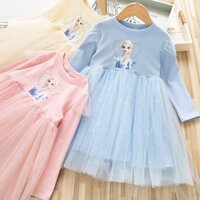 Trẻ em mùa thu / mùa đông váy cho bé gái frozen elsa princess dress dài tay crewneck cotton baby mesh dress birthday dress dress 2-7 tuổi