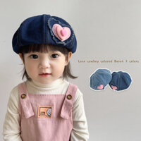 Trẻ em Phiên bản Hàn Quốc Mũ nồi Thời trang Cô gái Tình yêu Mũ họa sĩ Denim