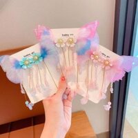 Trẻ Em Phụ Kiện Tóc Bướm Cặp Kẹp Đôi Cánh Thiên Thần Bên Bướm Bông Tai Tua Rua Bông Tai Bé Gái Phong Cách Trung Hoa Kẹp Tóc #JZ223ET#