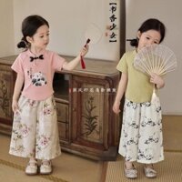 Trẻ Em Quần Áo Trẻ Em Bé Gái Mùa Hè Phong Cách Trung Hoa Gấu Trúc Hoạt Hình Dễ Thương In Hình Bộ Đồ Hai Mảnh Trẻ Em Phong Cách Trung Hoa Mới Thời Trang Quần Ống Rộng Áo Thun Tay Ngắn Bé Gái Nút Thời Trang Phù Hợp Với Tất Cả Trận Đấu Ngắn Mỏng Ngắn