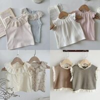 Trẻ Em Quần Áo Trẻ Em Bé Gái Áo Phong Cách INS Xuân Thu Trẻ Sơ Sinh Tập Đi Rỗng Dệt Kim Ren Vest Nữ Bé Phong Cách Công Chúa Áo Không Tay-0623