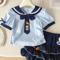 Trẻ Em Quần Áo Trẻ Em Mùa Hè Bé Gái Nửa Tay Phù Hợp Với Phong Cách Preppy Thỏ Cảnh Sát Áo Sơ Mi Bánh Váy Nửa Váy Bộ Đồ Hai Mảnh 1031