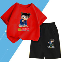 Trẻ Em Thám Tử Lừng Danh Conan Áo Mùa Hè Bộ + Quần Short Bé Trai Quần Áo Tay Ngắn 2 Chiếc