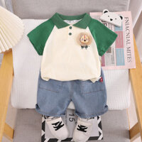 Trẻ Em Thời Trang Mùa Hè Bé Trai Quần Áo 3D Hoạt Hình Sư Tử Polo Áo Thun Denim Quần Short 2 Cái / bộ Trang Phục Trẻ Em Trang Phục Thường Ngày Bộ Đồ Thể Thao
