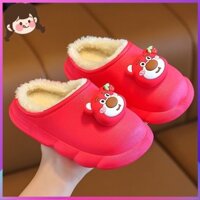 Trẻ Em Thu Đông Gấu Bông Dép Chống Thấm Nước Chống Trơn Trượt Nhà Trong Nhà Ngoài Trời Mặc Bé Trai Bé Gái Hoạt Hình Ấm Áp Cho Bé Giày Cotton NKXV
