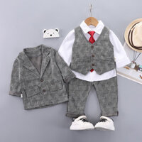 Trẻ Em Trẻ Em Blazer Chính Thức Cotton Quý Ông Thường Ngày Phù Hợp Với Áo Vest Áo Thun Quần Có Dây Buộc 5 Cái / bộ Trẻ Sơ Sinh Phù Hợp Với Quần Áo 0-5 Tuổi