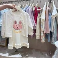 Trẻ Em Trẻ Em Quần Áo Bé Gái 2024 Xuân Hè Phong Cách Mới Màu Be Ren Dây Váy Rỗng Áo Khoác Mỏng Bé Gái Cotton Thời Trang Váy Phù Hợp Với-0605