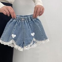 Trẻ Em Trẻ Em Quần Short Denim 2023 Bé Gái Mặc Bên Ngoài Tất Cả Trận Đấu Ren Mỏng Phong Cách Trung Nhỏ Trẻ Em Quần Short Hợp Thời Trang