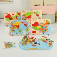Trẻ em Trung Quốc Bản đồ thế giới Bản đồ ghép hình đồ chơi câu đố cho trẻ em trai và trẻ em gái dạy trường tiểu học trợ đố từ lớn Đồ chơi bằng gỗ
