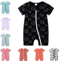 Trẻ Em Truyện Bé Gái Bé Trai Áo Liền Quần Một Mảnh Cotton Voi In Hình Cổ Tròn Tay Ngắn Cho Trẻ Sơ Sinh Bộ Đồ Ngủ Tập Đi Trang Phục 3-36M